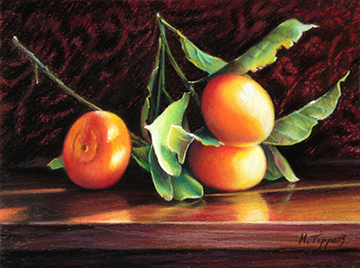 MARIE TIPPETS - TANGERINES IN WINTER LIGHT - PASTEL - 12 X 9