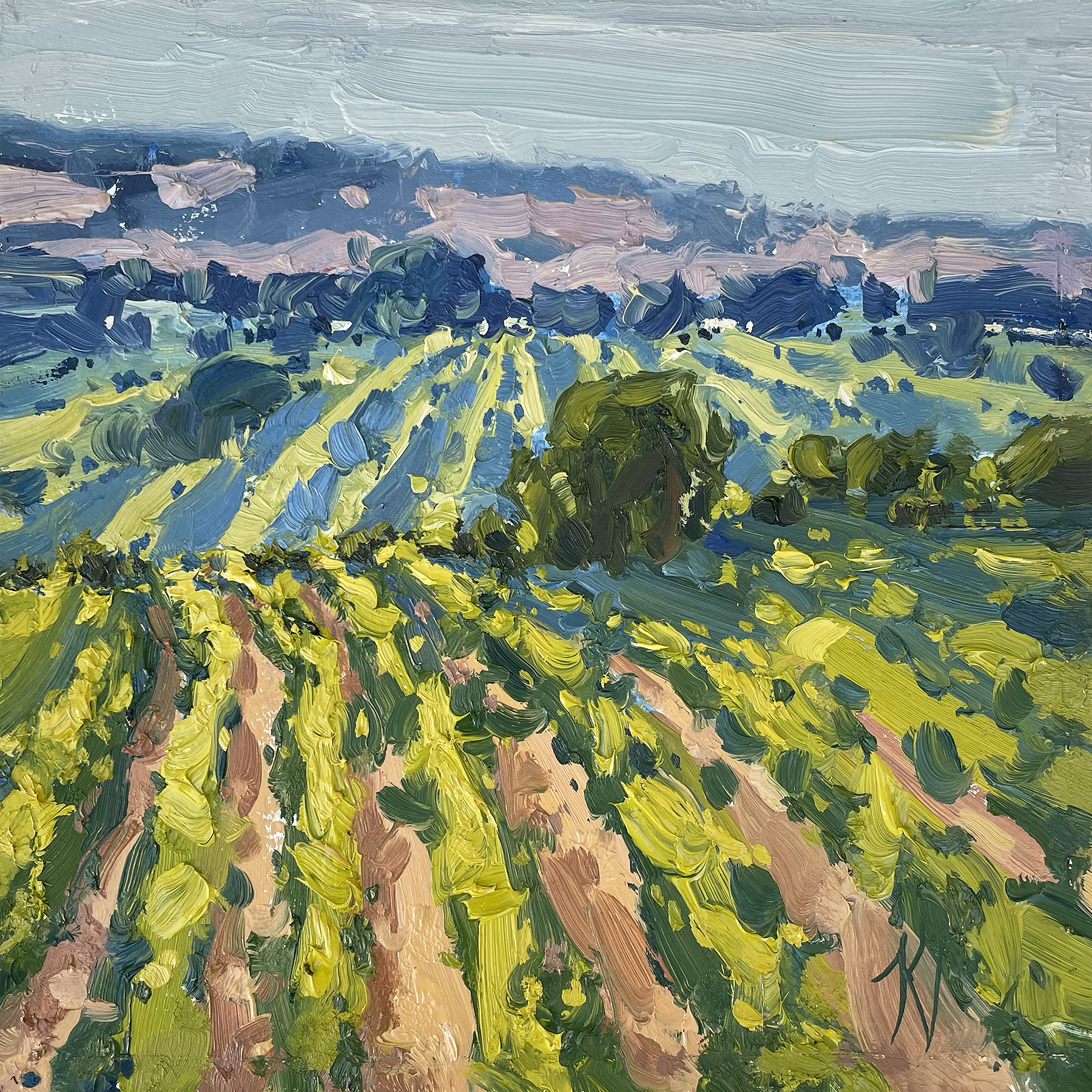 KIM VANDERHOEK - READY TO HARVEST - OIL ON BOARD - 6 X 6