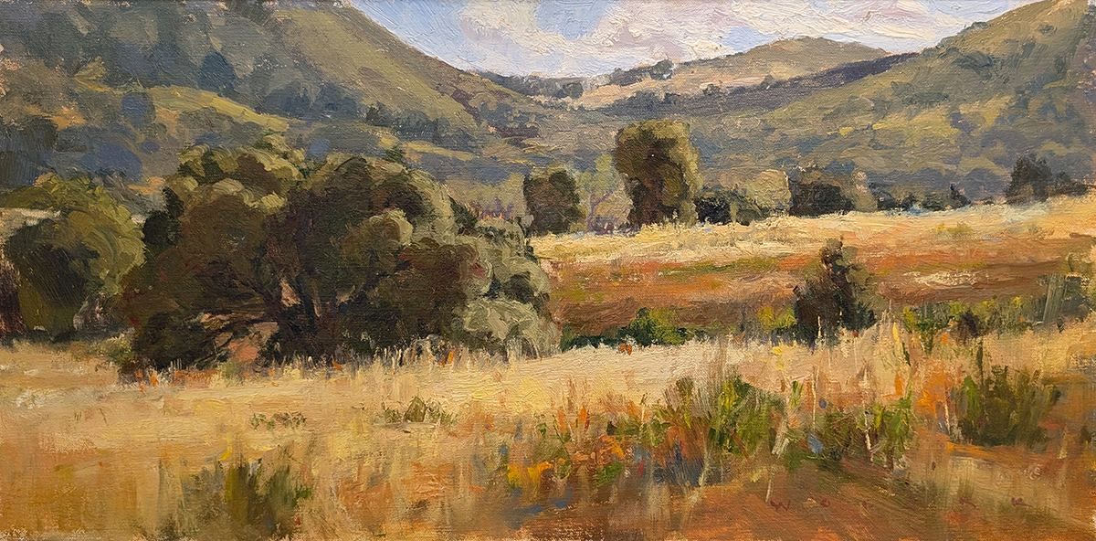 JIM WODARK - LIMESTONE OAKS - OIL ON BOARD - 24 X 12