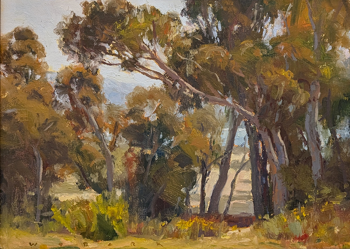 JIM WODARK - EUCALYPTUS BAY - OIL ON BOARD - 16 x 12