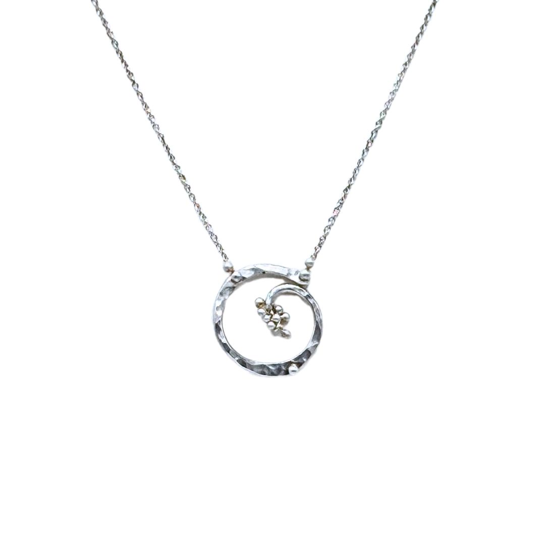YED OMI - SILVER CIRCLE OF LIFE W/ CAVIAR NECKLACE , 18" - STERLING SILVER