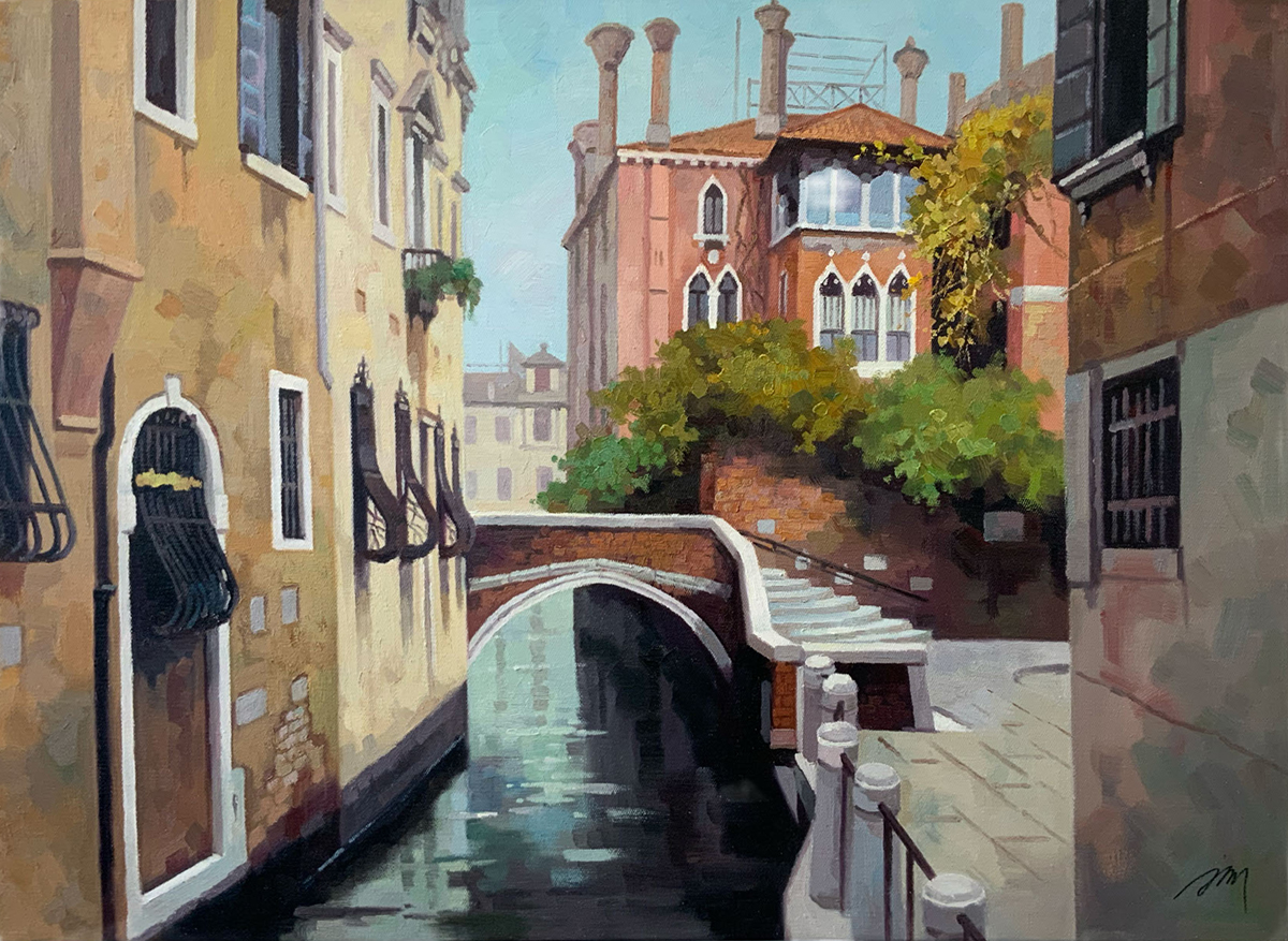 JIE ZHOU - CORNER BRIDGE IN VENICE - OIL ON CANVAS - 34 X 26