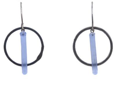 KRISTA BERMEO - OXIDIZED CIRCLE EARRINGS WITH BLUE GLASS - GLASS