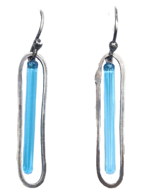 KRISTA BERMEO - OXIDIZED PAPER CLIP EARRING WITH BLUE GLASS - GLASS