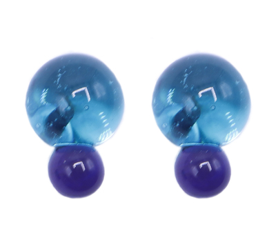 KRISTA BERMEO - TEAL/PURPLE DOUBLE GLOBE EARRINGS - GLASS