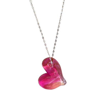 KRISTA BERMEO - PINK HOLE IN MY HEART NECKLACE, STERLING SILVER CHAIN - GLASS
