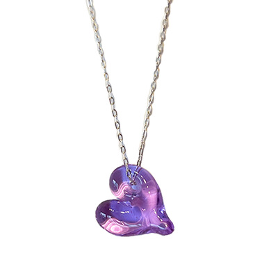 KRISTA BERMEO - LAVENDER HOLE IN MY HEART NECKLACE, STERLING SILVER CHAIN - GLASS