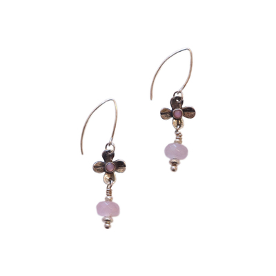 MICHELENE BERKEY - FLOWER DANGLE EARRING WITH PINK QUARTZ - STERLING