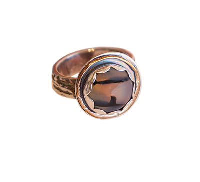 MICHELENE BERKEY - 14K AGATE RING - SILVER - SZ 5.5