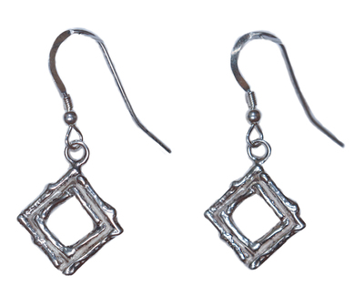 MICHELENE BERKEY - STERLING SILVER DOUBLE TWIG RECTANGLE EARRINGS - STERLING SILVER