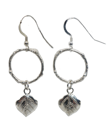 MICHELENE BERKEY - CIRCLE TWIG EARRING W/ ASPEN LEAVES - STERLING