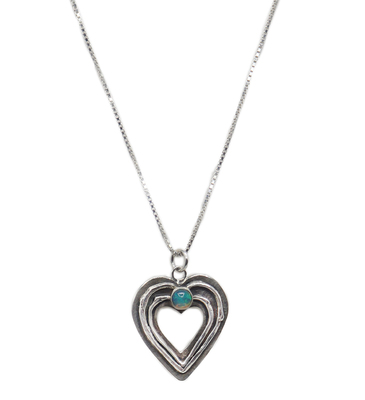 MICHELENE BERKEY - STERLING HEART NECKLACE W/ OPAL - STERLING & GEMSTONE