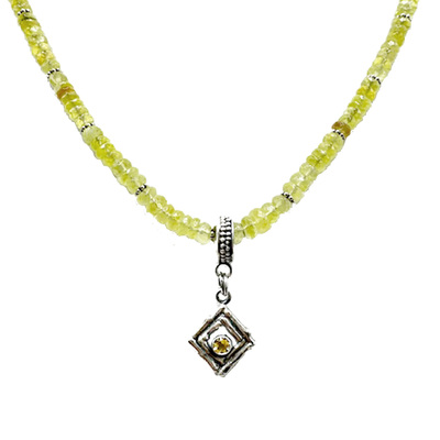 MICHELENE BERKEY - YELLOW SAPPHIRE PENDANT ON BEADS - STERLING & GEMSTONE