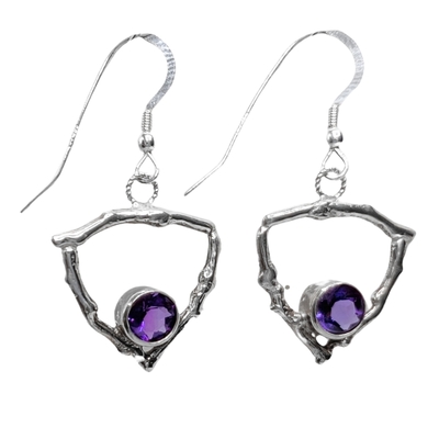MICHELENE BERKEY - TRIANGLE TWIG EARRINGS W/ AMETHYST - STERLING SILVER