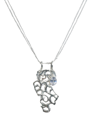 HOURI BORJIAN - SILVER & CUBIC ZIRCONIA ORGANIC TEXTURED PENDANT NECKLACE - STERLING & GEMSTONE