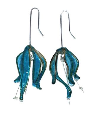 MELANIE BRAUNER - TEAL LILY EARRINGS - MIXED MEDIA, STERLING SILVER, FRESHWATER PEARL