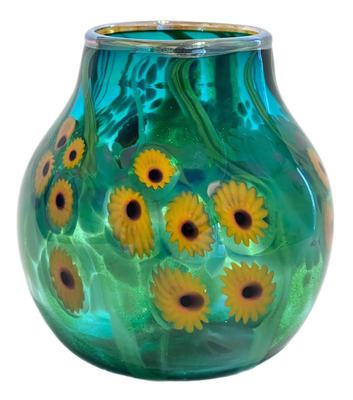 JON & SHERI BUSH - SMALL SUNFLOWERE VASE - GLASS - 6 X 6.5 X 6