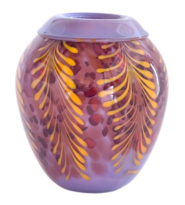 JON & SHERI BUSH - ROLLED LIP VASE, LILAC - GLASS - 5.5 X 7 X 5.5