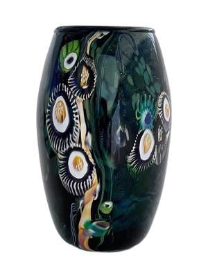 JON & SHERI BUSH - DARK PURPLE DICHROIC VASE - GLASS - 6 X 9.5 X 6