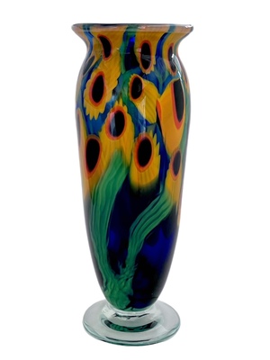 JON & SHERI BUSH - FLUTED SUNFLOWER VASE - GLASS - 4.5 X 12.5 X 4.5