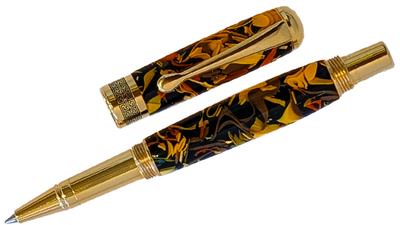TOM BORUSKY - "THE ALLURE"  RUST, GOLD & BLACK ROLLERBALL PEN - RESIN