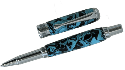 TOM BORUSKY - "THE ALLURE" BLACK & TEAL ROLLERBALL PEN TOM BORUSKY - "THE ALLURE" BLACK & TEAL ROLLERBALL PEN - RESIN