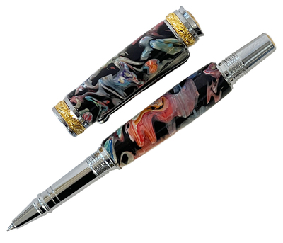 TOM BORUSKY - 3D MULT ORG/BLK MAJESTIC ROLLER BALL PEN - RESIN