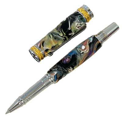 TOM BORUSKY - 3D EFFECT BLK/WHT/LT GRN MAJESTIC ROLLER BALL PEN - RESIN