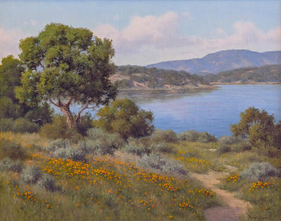 DAVE CHAPPLE - LAKESIDE - OIL ON BOARD - 30 X 24