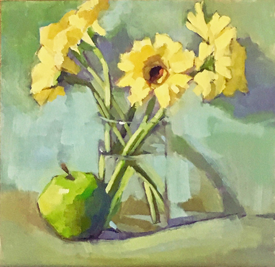 DANA COOPER - YELLOW - OIL ON BOARD - 8 X 8