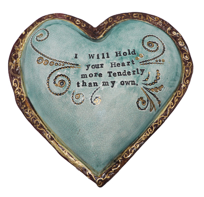 MARIA COUNTS - HOLD TENDERLY BLUE HEART - CERAMIC - 6.5 X 6.5