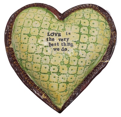 MARIA COUNTS - "LOVE IS THE VERY BEST THING WE DO" YELLOW HEART - CERAMIC - 6 1/2 X 6 X 1