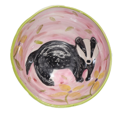 MARIA COUNTS - BOWL WITH BADGER - CERAMIC - 6 X 3 1/4 X 6