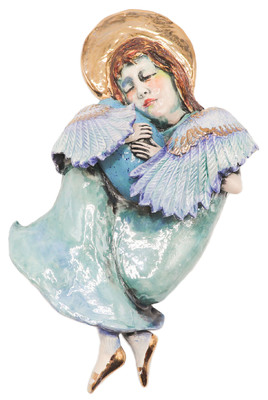 MARIA COUNTS - TEAL ANGEL W/ GOLD HALO - CERAMIC