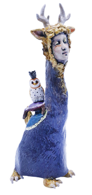 MARIA COUNTS - SNOWY OWL GOING FOR A RIDE - CERAMIC - 3.5 X 12.5 X 4