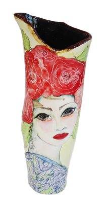 MARIA COUNTS - 'ALINA' WITH RED FLOWERS - CERAMIC - 4 x 12 x 3