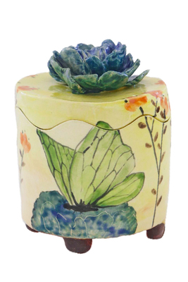 MARIA COUNTS - BUTTERFLY & FLOWER LIDDED BOX - CERAMIC - 4.5 X 6 X 4.5