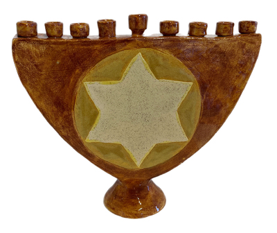 MARIA COUNTS - GOLDEN BROWN MENORAH - CERAMIC - 10.25 x 9 x 3.25