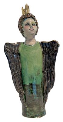 MARIA COUNTS - STANDING ANGEL W/ GOLD CROWN - CERAMIC - 7 x 14 x 3.25