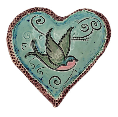 MARIA COUNTS - BLUE HEART W BIRD - CERAMIC