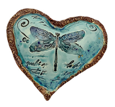 MARIA COUNTS - BLUE DRAGONFLY HEART - CERAMIC