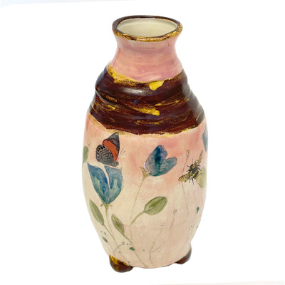 MARIA COUNTS - BUTTERFLY AND BEE VASE - CERAMIC - 3.5 X 7 X 3.25