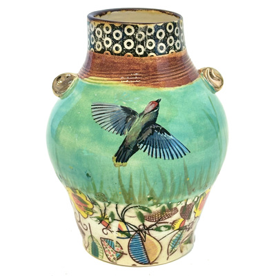 MARIA COUNTS - GREEN BIRD VASE - CERAMIC - 4 X 4 X 5.5