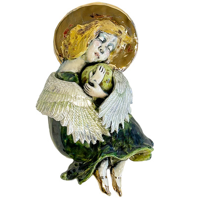 MARIA COUNTS - SUN ANGEL IN GREEN - CERAMIC - 4.25 X 9 X 2.5