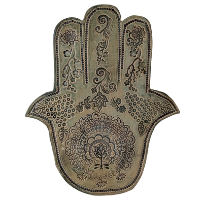 MARIA COUNTS - TURQUOISE HANGING HAMSA HAND - CERAMIC - 11 3/8 X 91/2