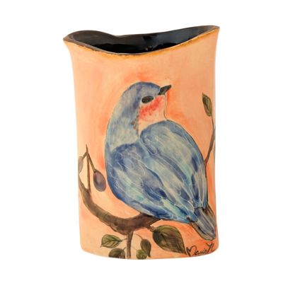MARIA COUNTS - LIGHT PINK BIRD VASE - CERAMIC - 6 X 4.5 X 4