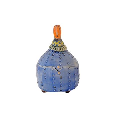 MARIA COUNTS - STUDDED BLUE TRINKET TRAY - CERAMIC - 5 X 4 X 4