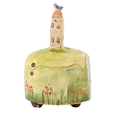MARIA COUNTS - HOUSE & BIRD TRINKET BOX - CERAMIC - 3.5 X 7 X 3.5