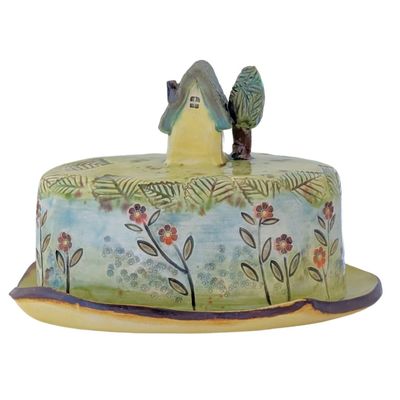 MARIA COUNTS - HOUSE BUTTER DISH - CERAMIC - 7 X 5.5 X 7