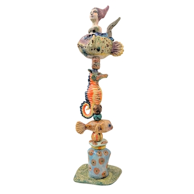MARIA COUNTS - SEASCAPE CERAMIC TOTEM - CERAMIC - 20 X 8 X 8